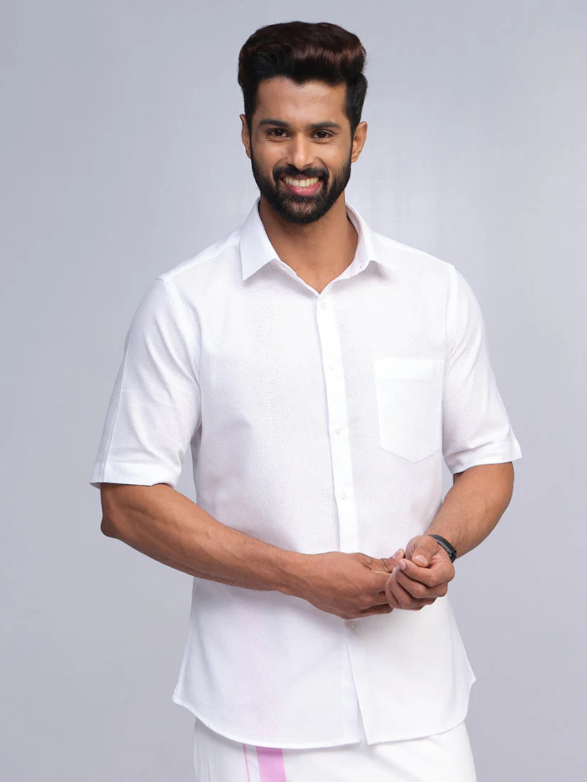 Mens Cotton Regular Fit Anti Stain White Shirt - Image 3