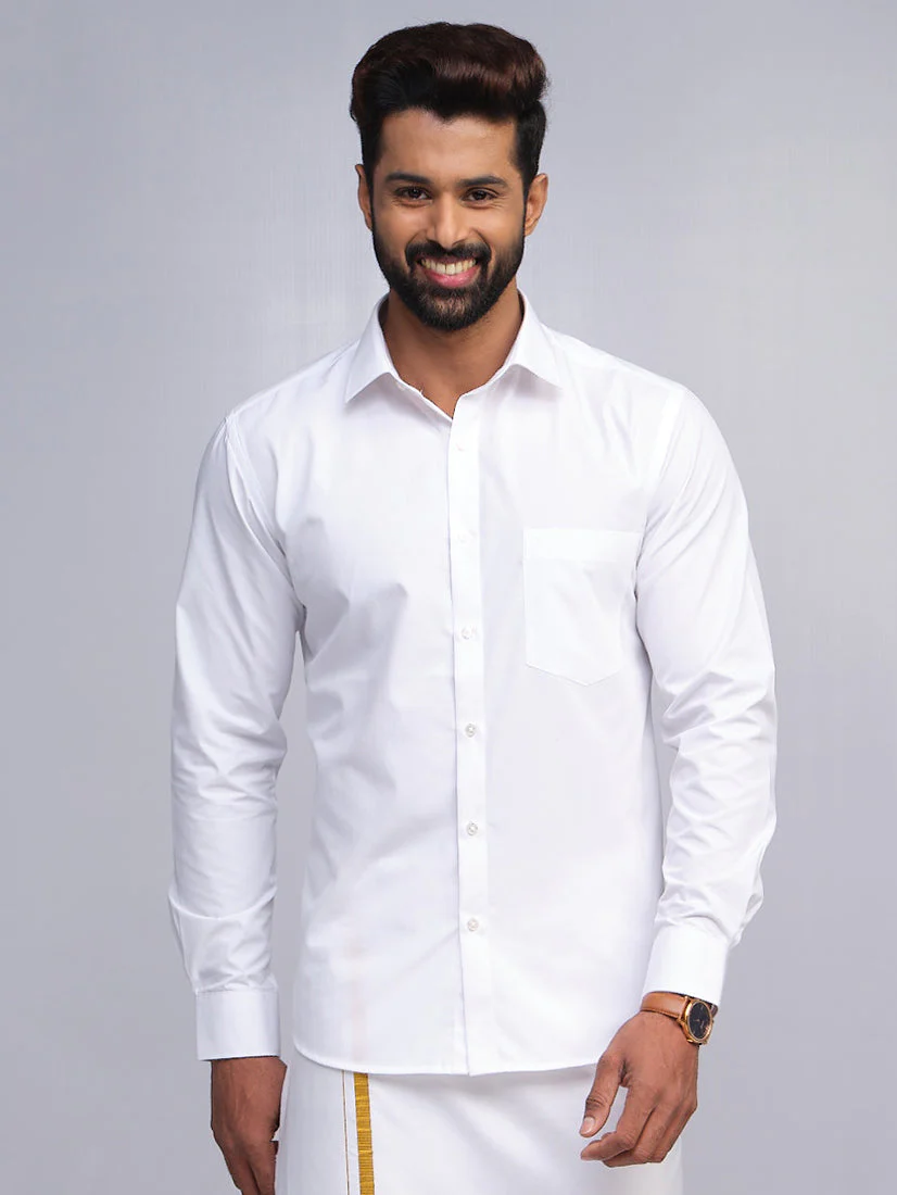 Mens Cotton Regular Fit Anti Stain White Shirt - Image 4