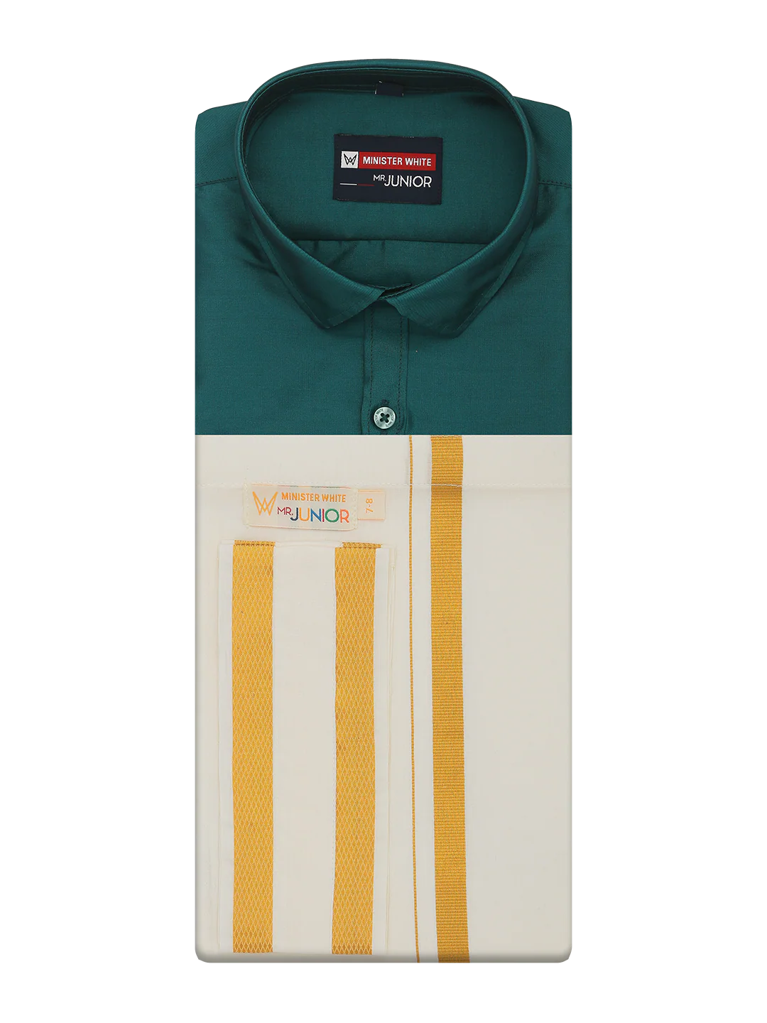 Boys Dupion Satin Aqua Blue Half Sleeves Shirt with Gold Jari Flexi Dhoti Towel Combo Calm Boy - Image 5