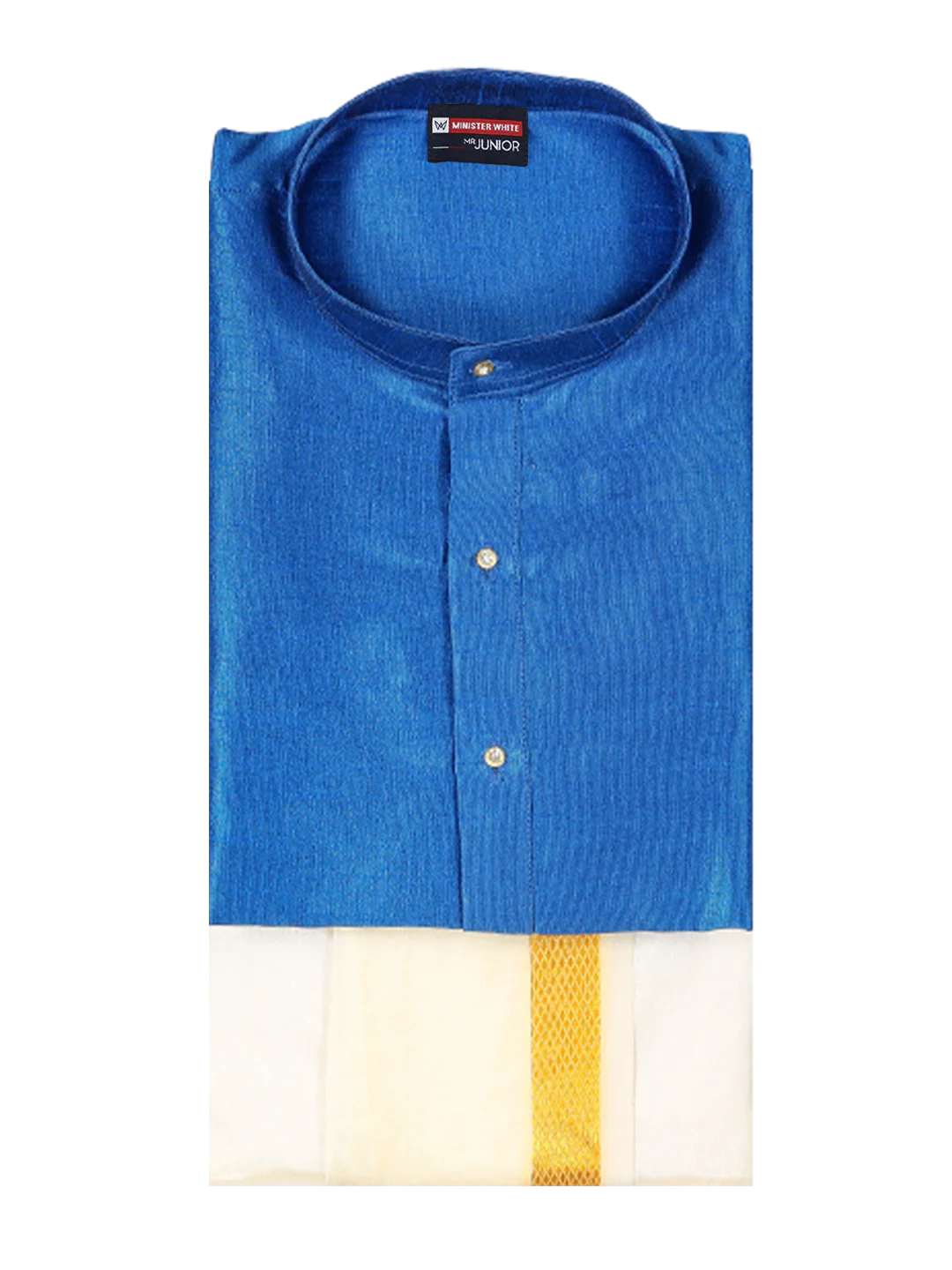 Boys Blue Colour Kurtha with Gold Jari Panchakacham Combo Chitrang - Image 4