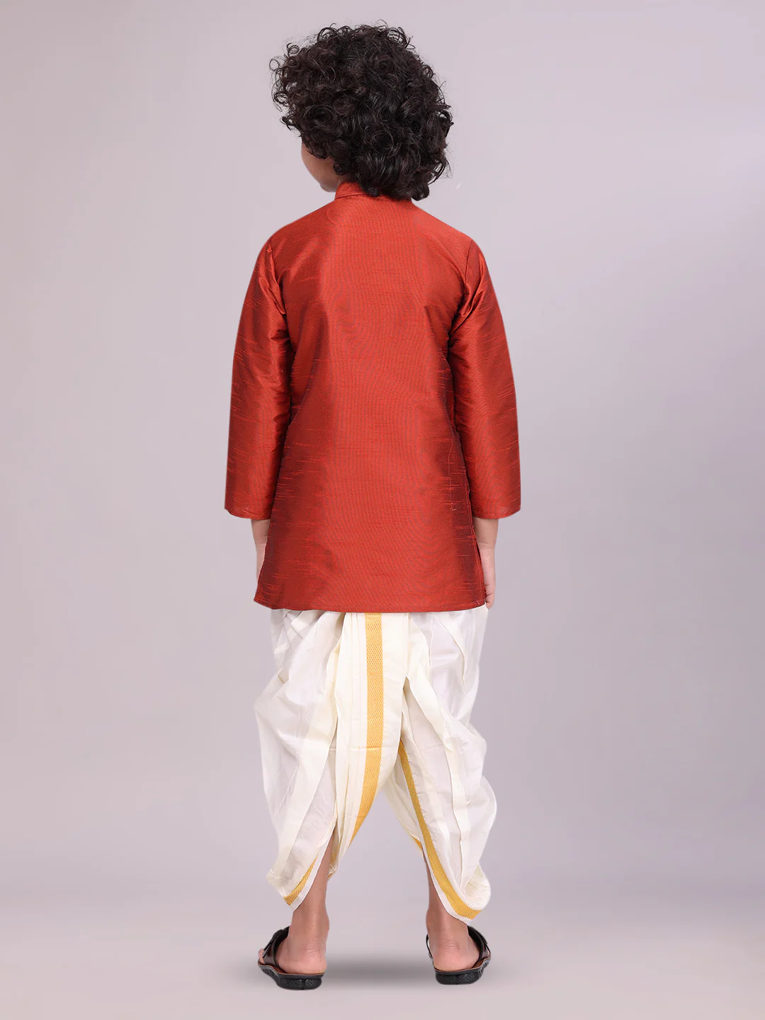Boys Brown Colour Kurtha with Gold Jari Panchakacham Combo Chitrang - Image 3