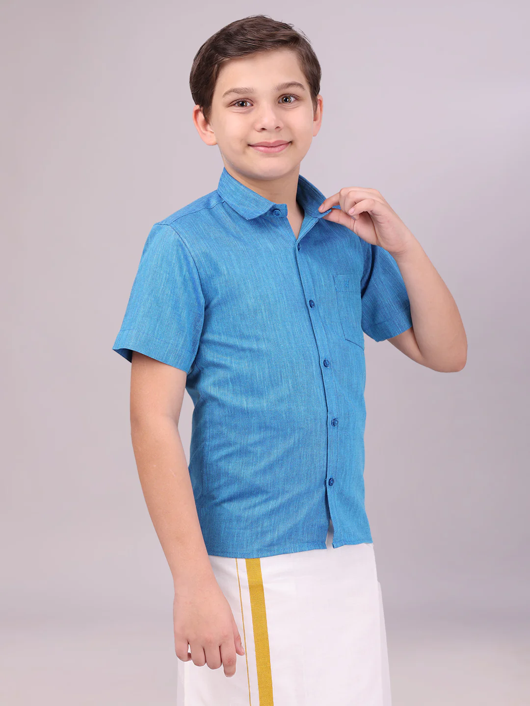 Boys Cotton Blue Colour Half Sleeves Shirt Friendly Boy - Image 2