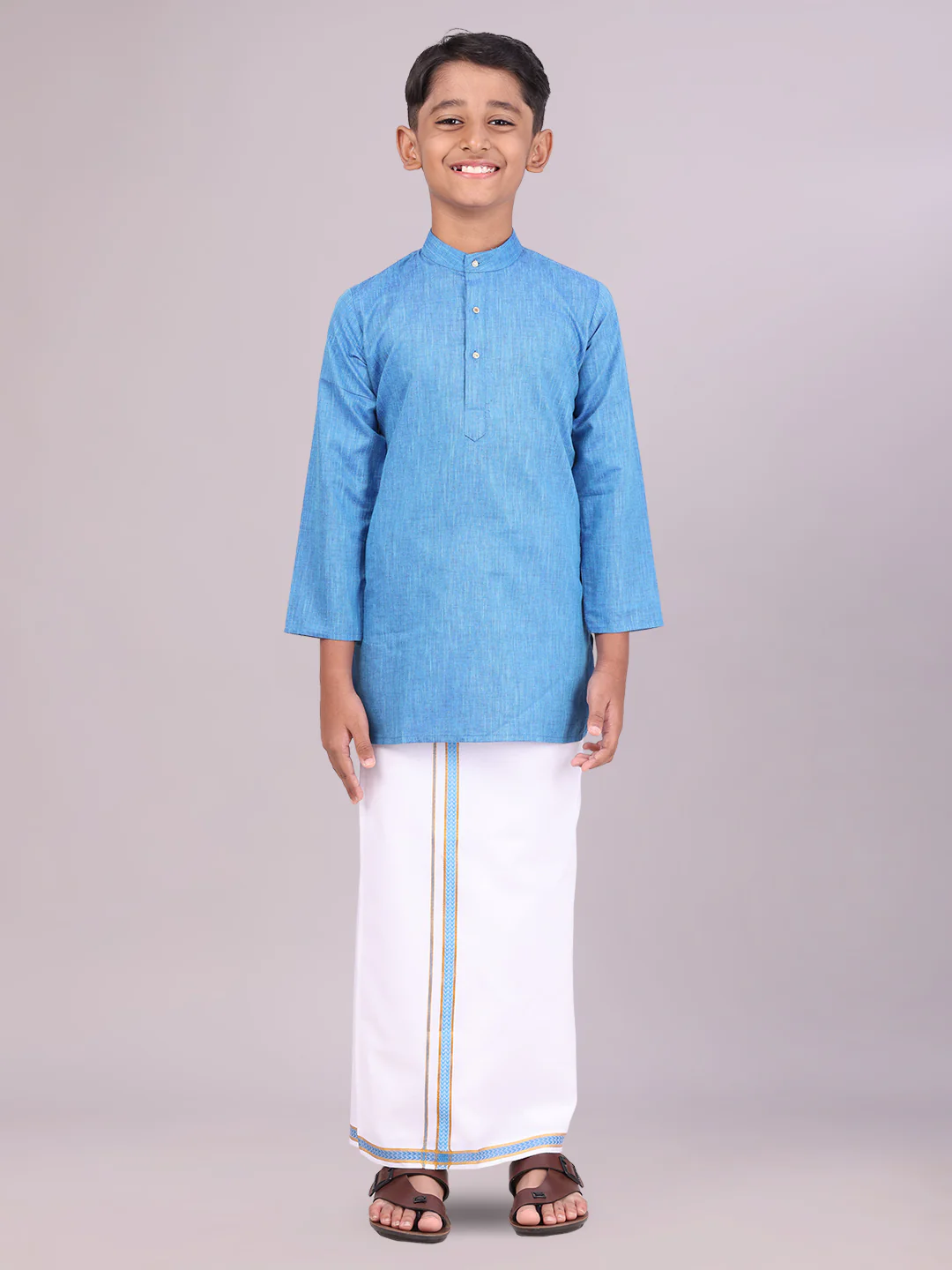 Boys Cotton Blue Kurta with Matching Border Dhoti Combo Honest Boy