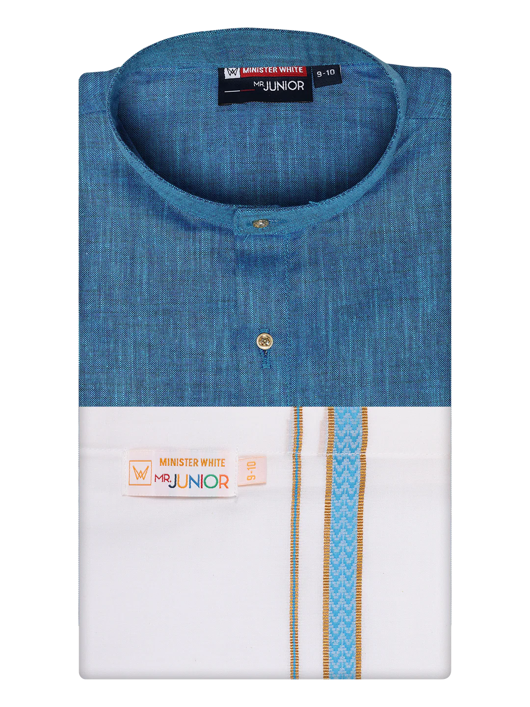 Boys Cotton Blue Kurta with Matching Border Dhoti Combo Honest Boy - Image 5