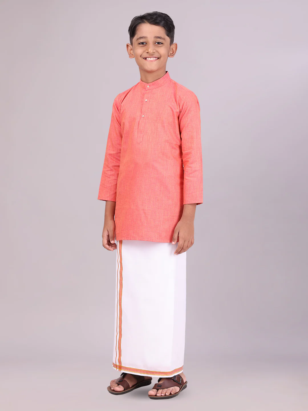 Boys Cotton Brick Kurta with Matching Border Dhoti Combo Honest Boy - Image 3