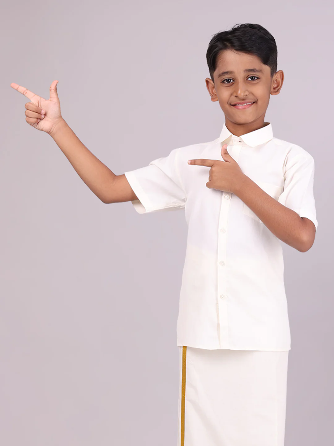 Boy's Cotton Cream Half Sleeves Shirt Shiny Boy - Image 2
