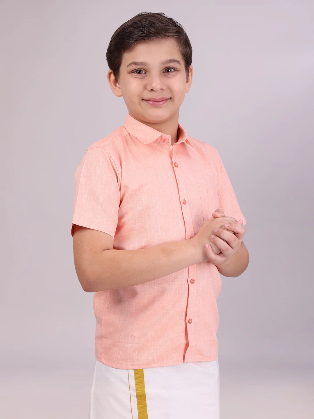 Boys Cotton Light orange Colour Half Sleeves Shirt Friendly Boy - Image 3