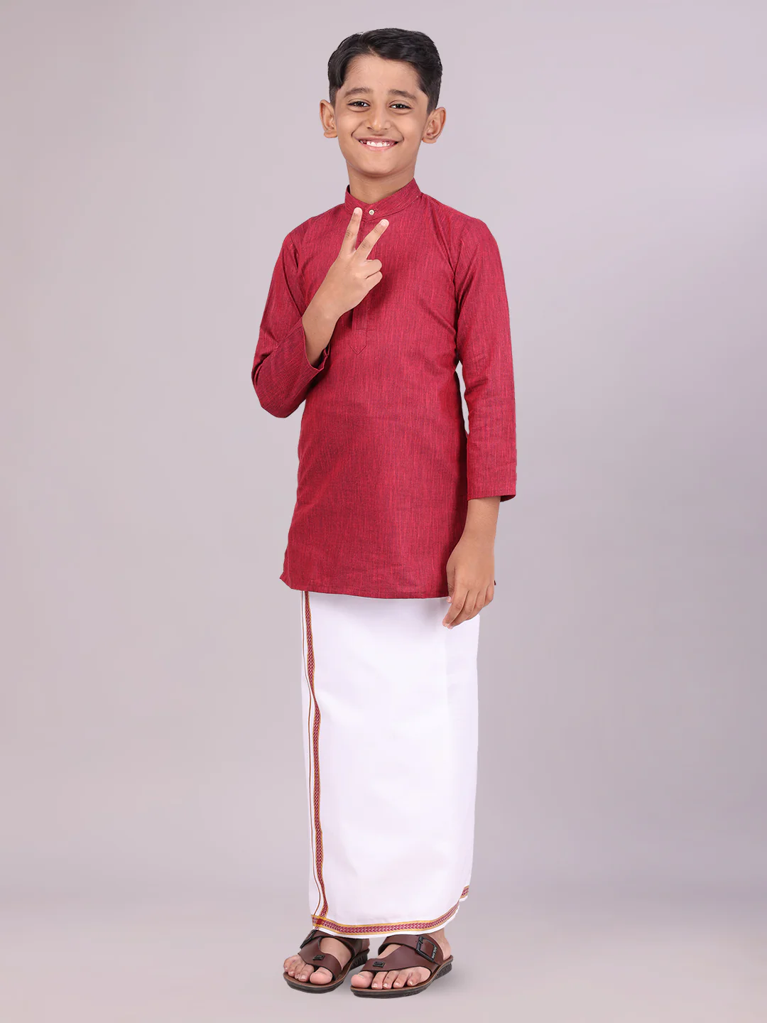 Boys Cotton Maroon Kurta with Matching Border Dhoti Combo Honest Boy - Image 2