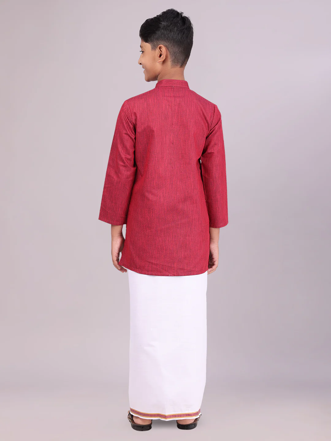 Boys Cotton Maroon Kurta with Matching Border Dhoti Combo Honest Boy - Image 4