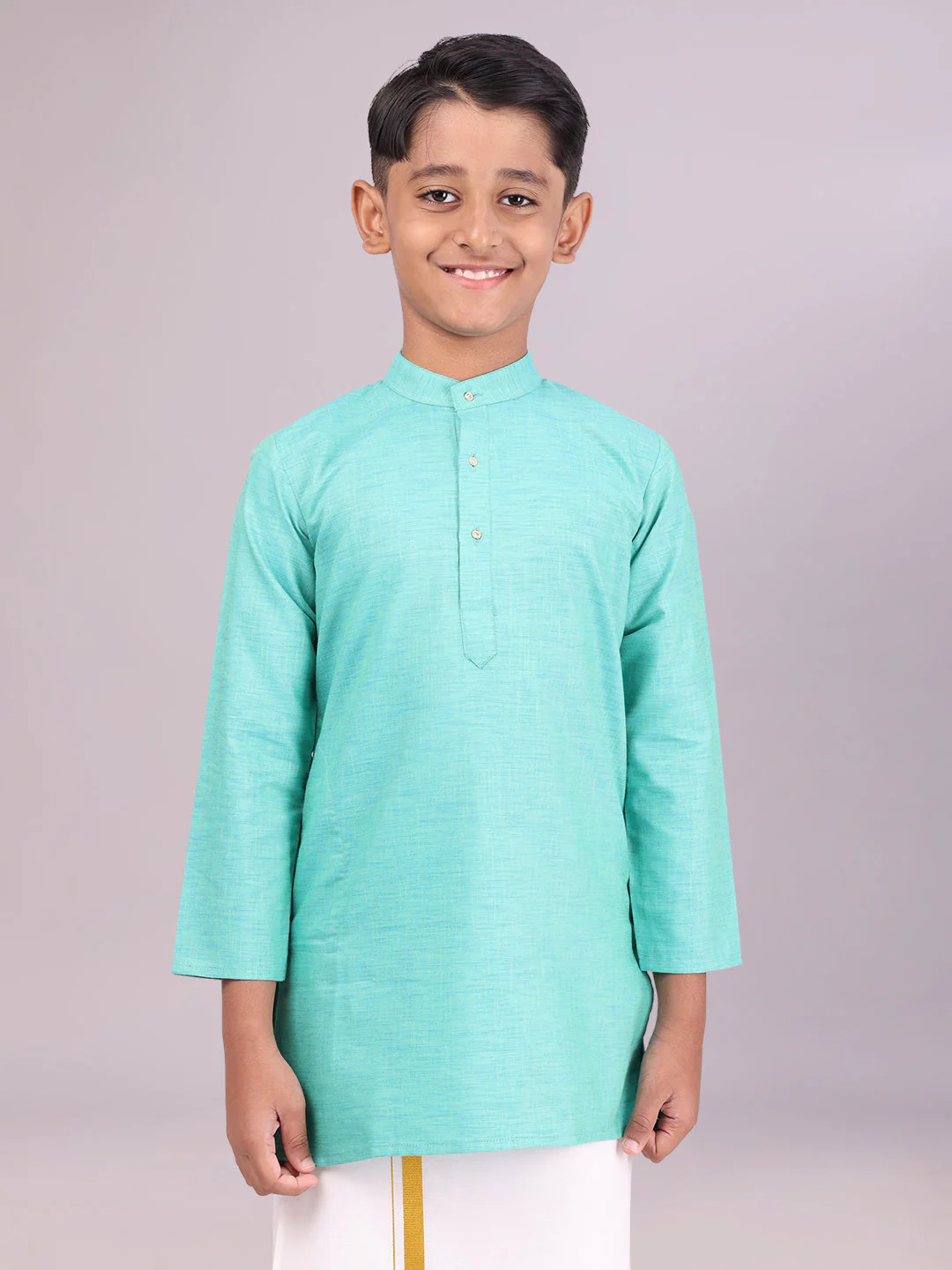 Boys Cotton Mint Blue Full Sleeves Kurta Selective Boy