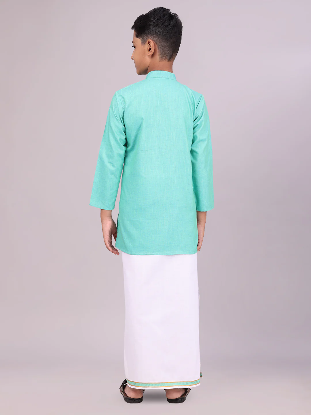 Boys Cotton Mint Blue Kurta with Matching Border Dhoti Combo Honest Boy - Image 3