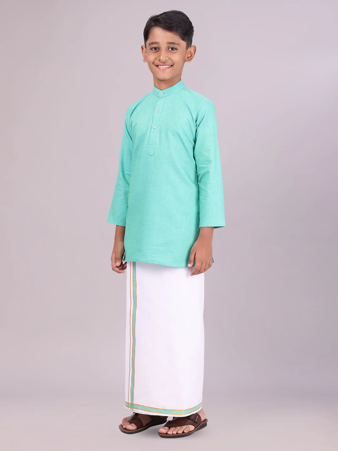 Boys Cotton Mint Blue Kurta with Matching Border Dhoti Combo Honest Boy - Image 4