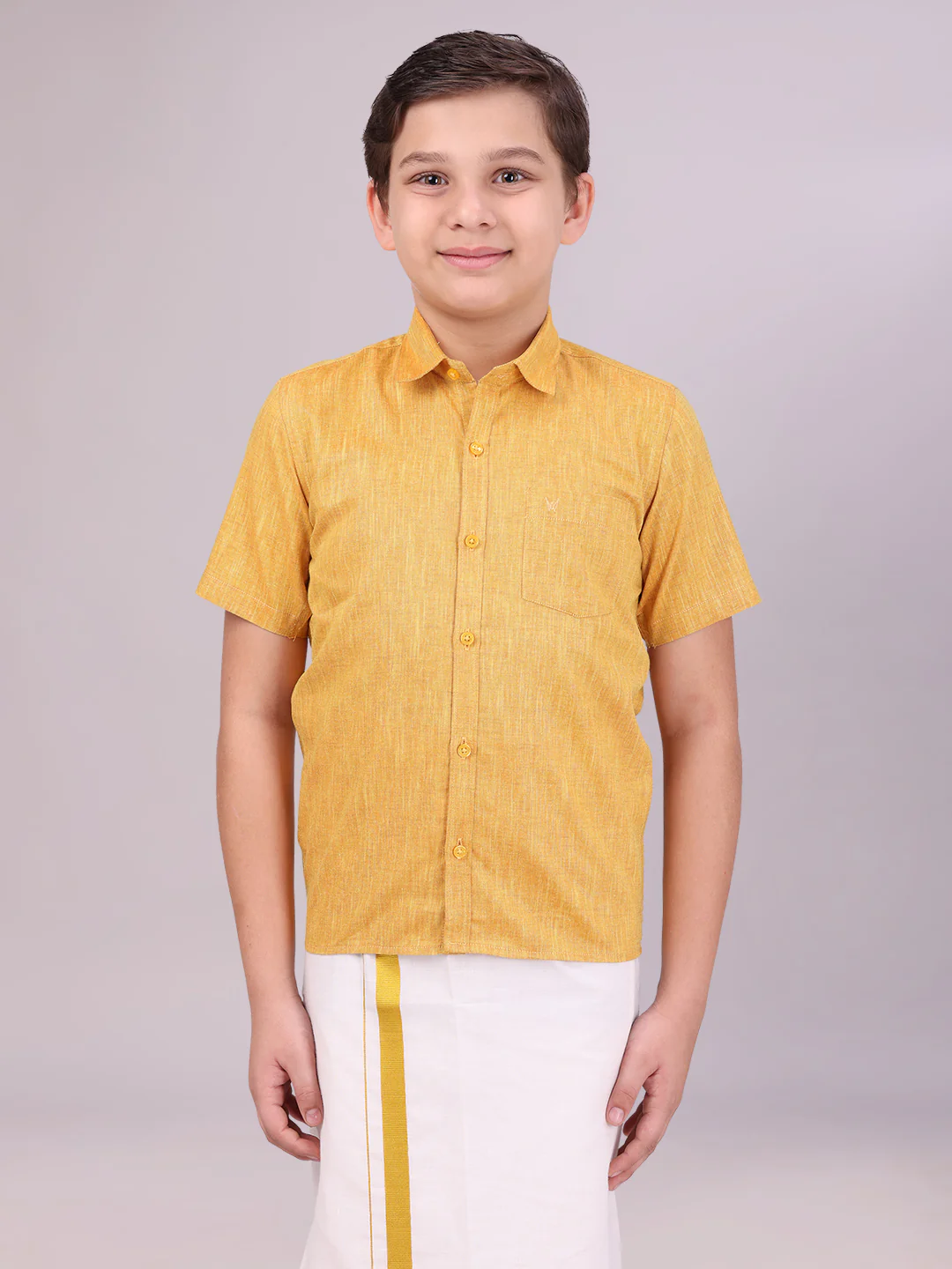 Boys Cotton Mustard Colour Half Sleeves Shirt Friendly Boy