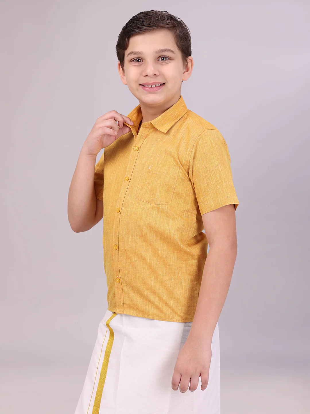 Boys Cotton Mustard Colour Half Sleeves Shirt Friendly Boy - Image 3
