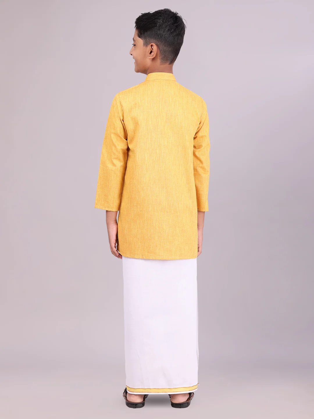 Boys Cotton Mustard Kurta with Matching Border Dhoti Combo Honest Boy - Image 3
