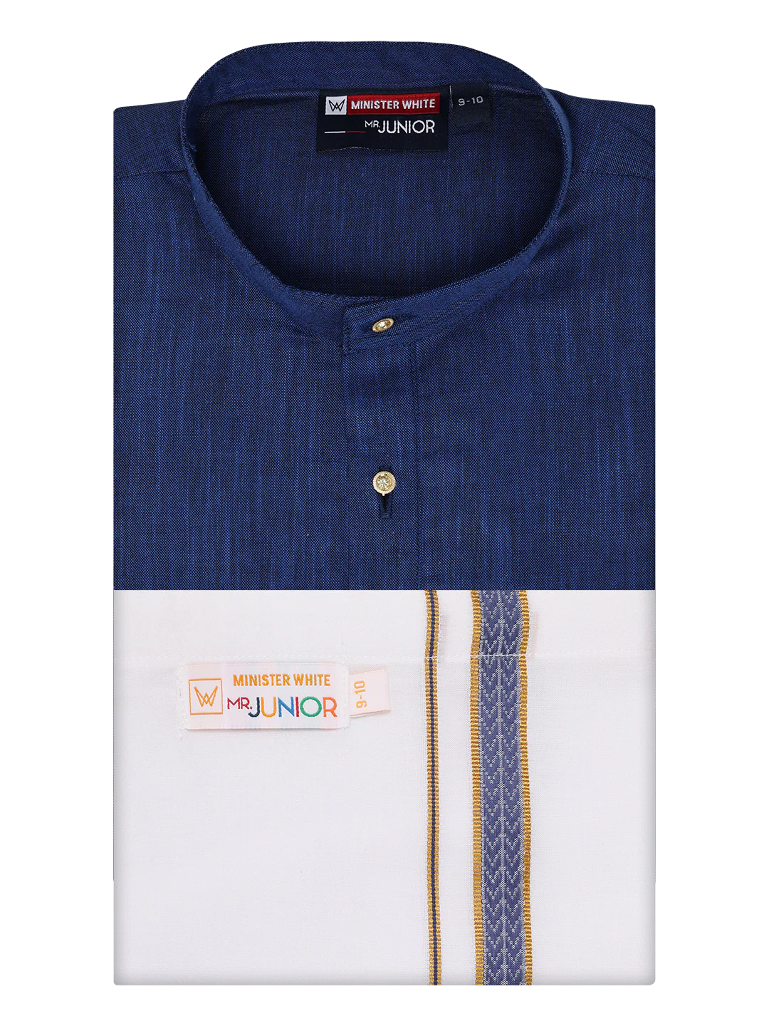 Boys Cotton Dark Blue Kurta with Matching Border Dhoti Combo Honest Boy - Image 5