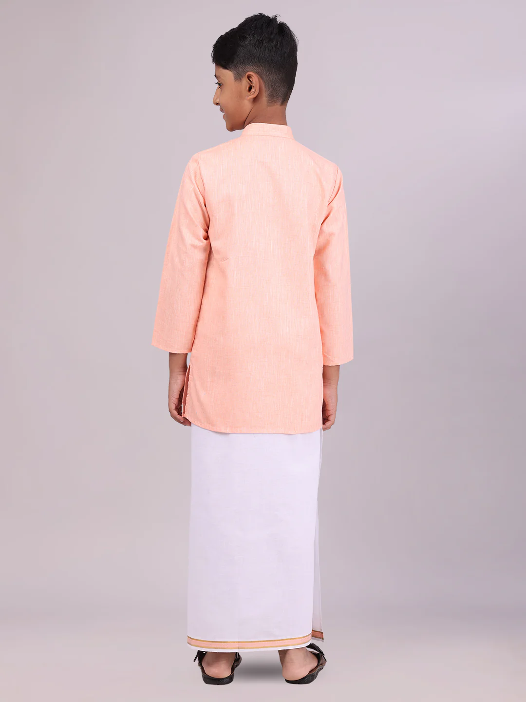 Boys Cotton Peach Kurta with Matching Border Dhoti Combo Honest Boy - Image 4