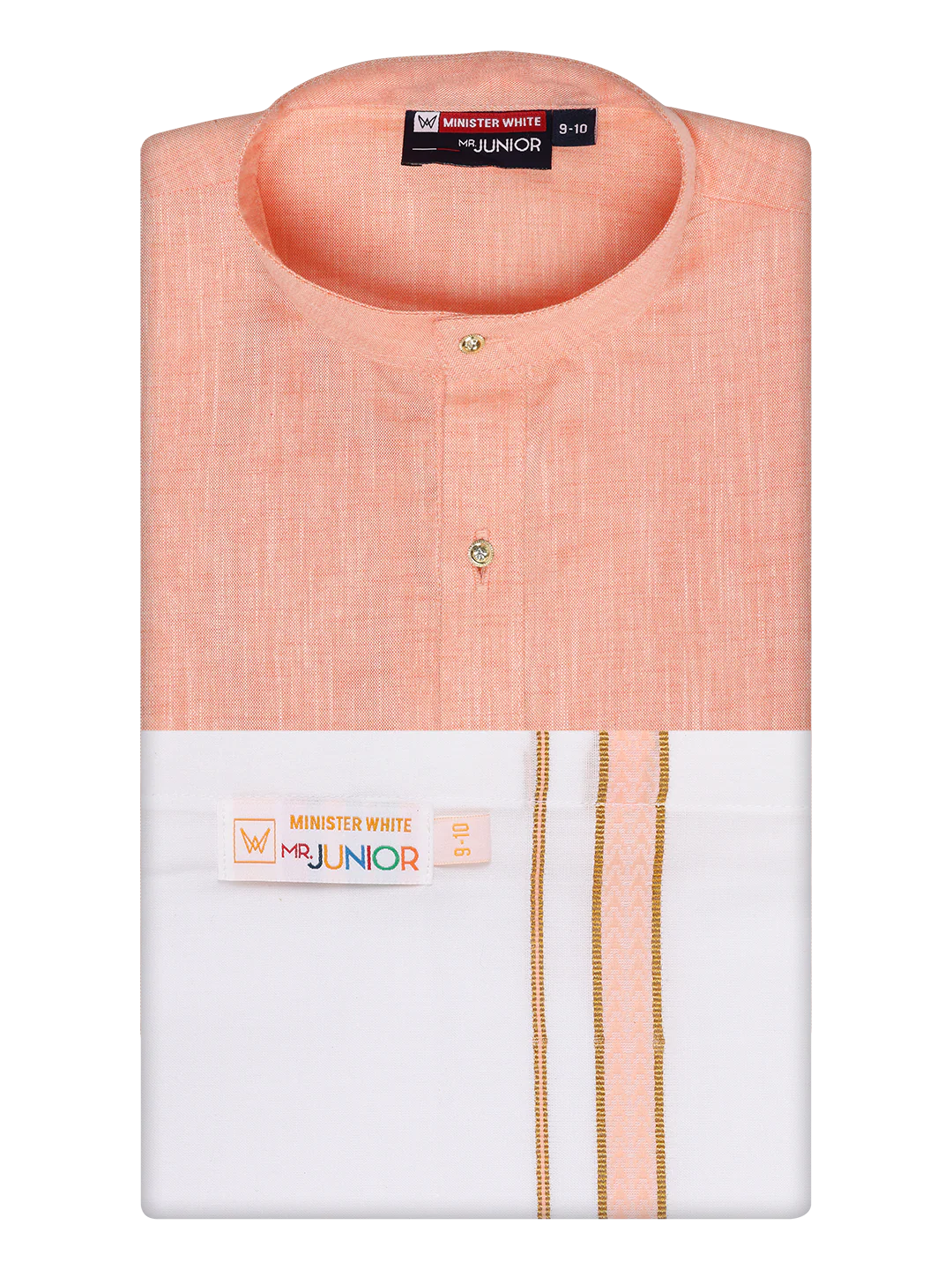 Boys Cotton Peach Kurta with Matching Border Dhoti Combo Honest Boy - Image 5