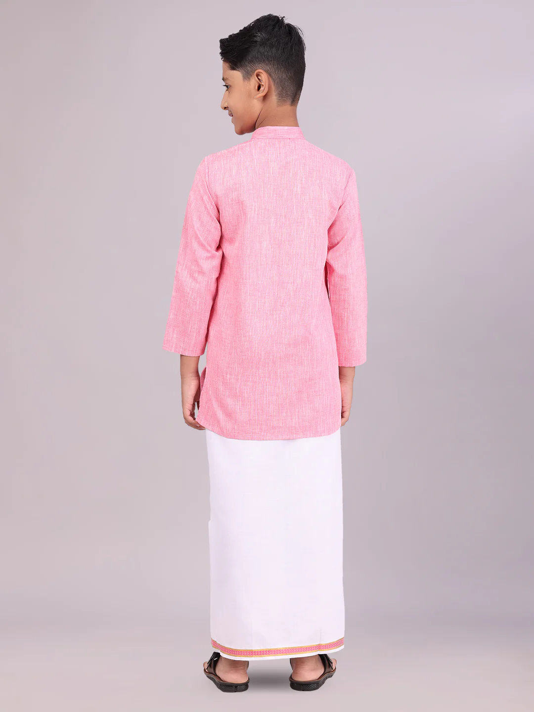 Boys Cotton Pink Kurta with Matching Border Dhoti Combo Honest Boy - Image 4