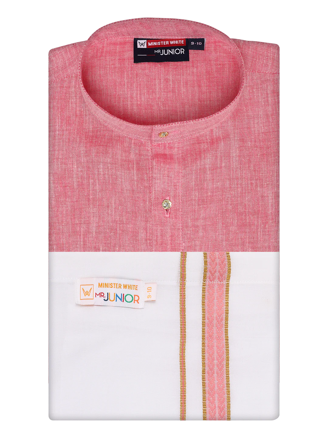 Boys Cotton Pink Kurta with Matching Border Dhoti Combo Honest Boy - Image 5