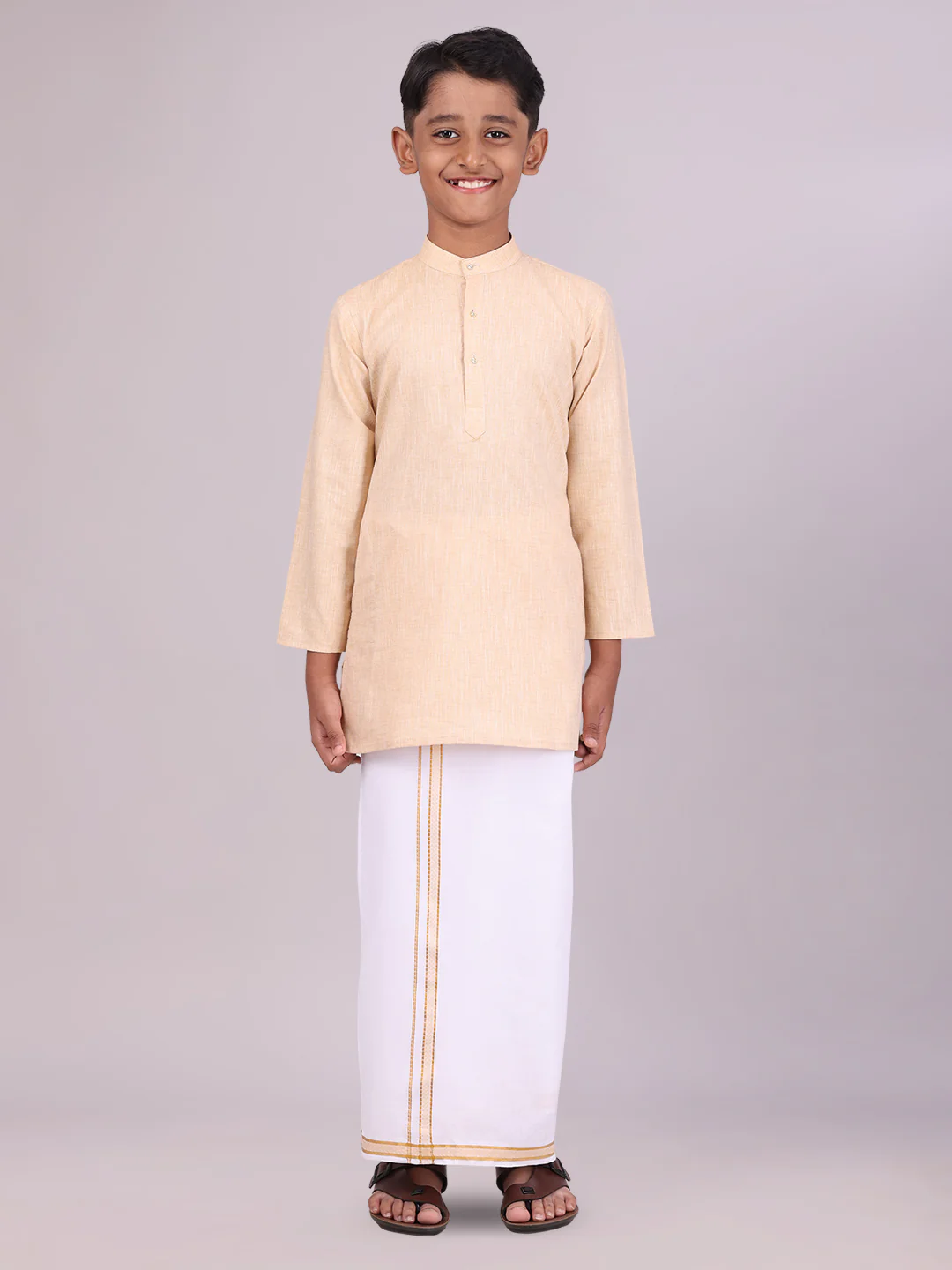 Boys Cotton Light Sandal Kurta with Matching Border Dhoti Combo Honest Boy