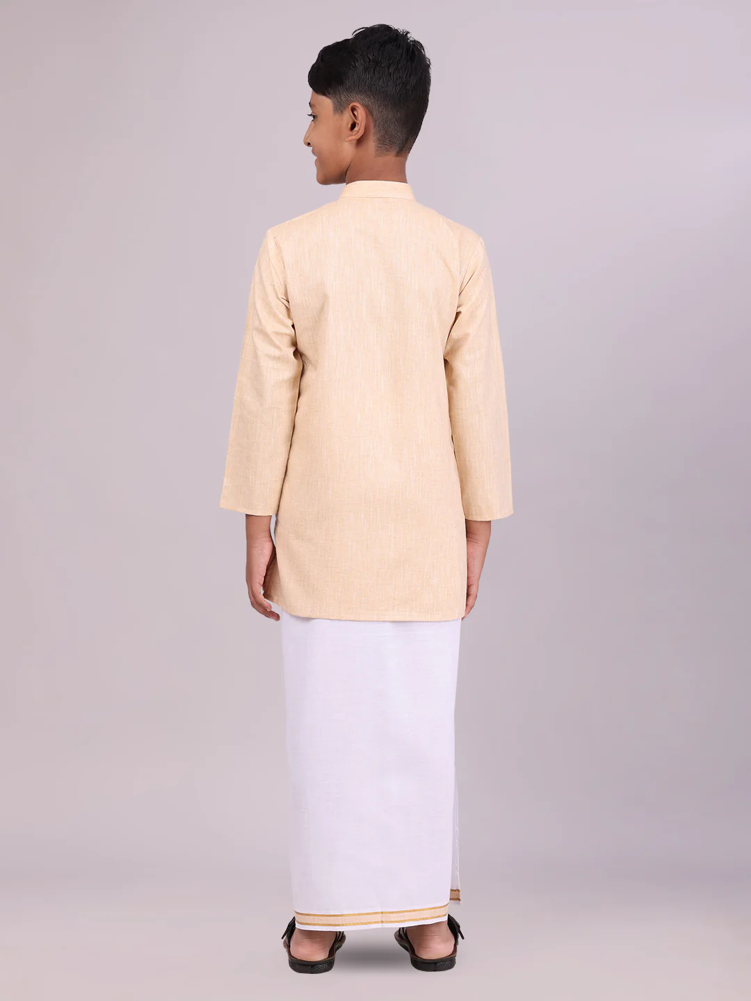 Boys Cotton Light Sandal Kurta with Matching Border Dhoti Combo Honest Boy - Image 4