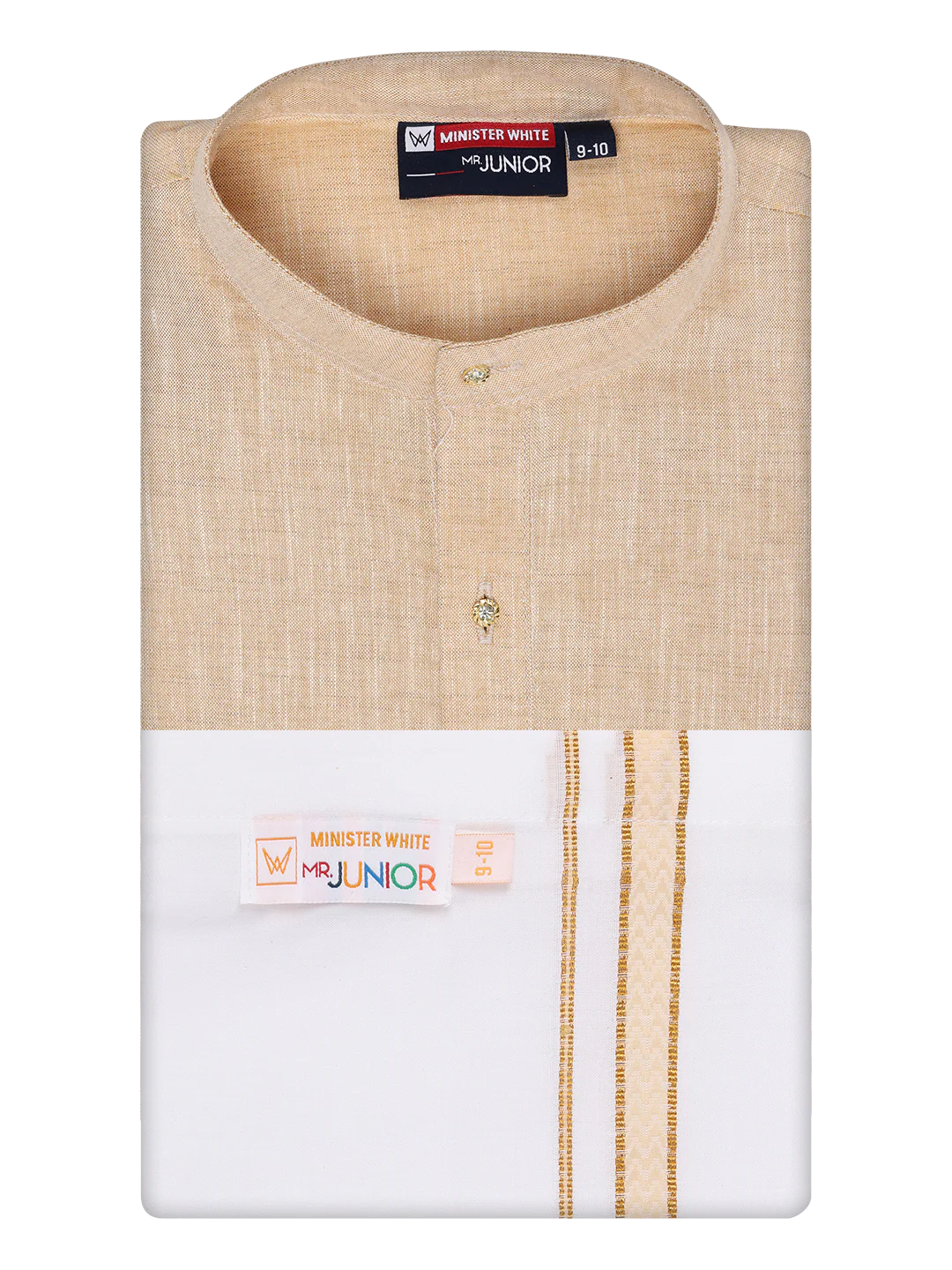 Boys Cotton Light Sandal Kurta with Matching Border Dhoti Combo Honest Boy - Image 5