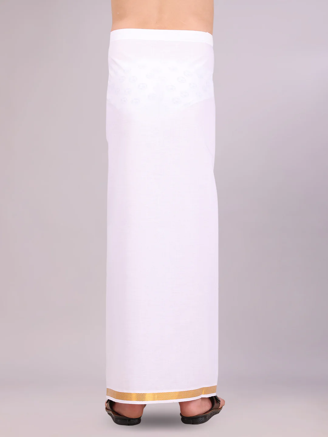 Boys Cotton White Adjustable Dhoti with Gold Jari Border Rich Look - Image 4