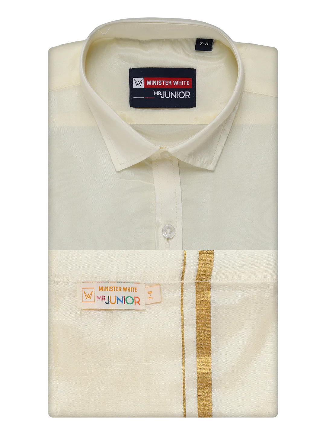 Boys Cream Gold Matching Art Silk Shirt and Flexi Dhoti Combo Poppins