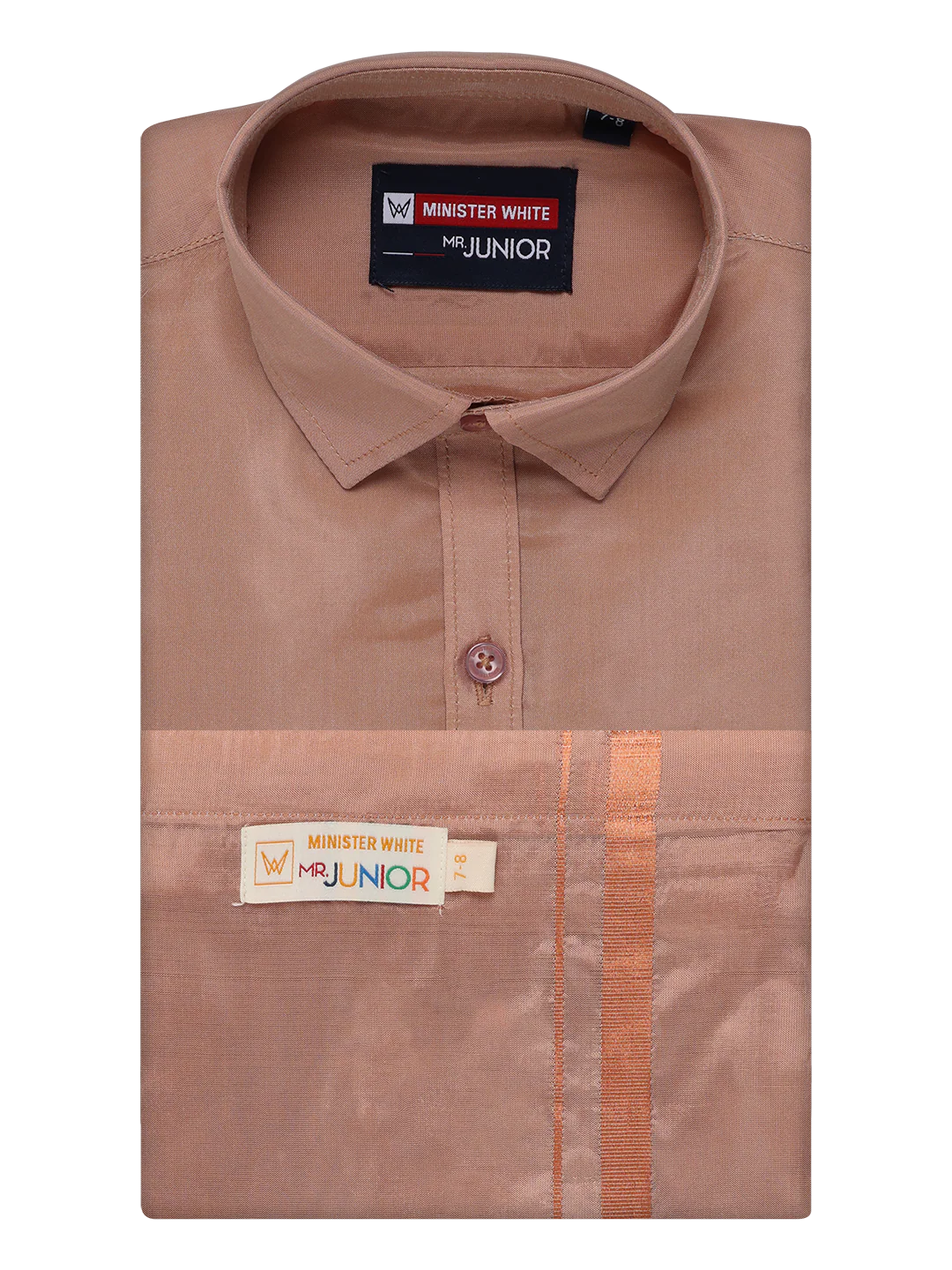 Boys Dark Copper Matching Art Silk Shirt and Flexi Dhoti Combo Poppins