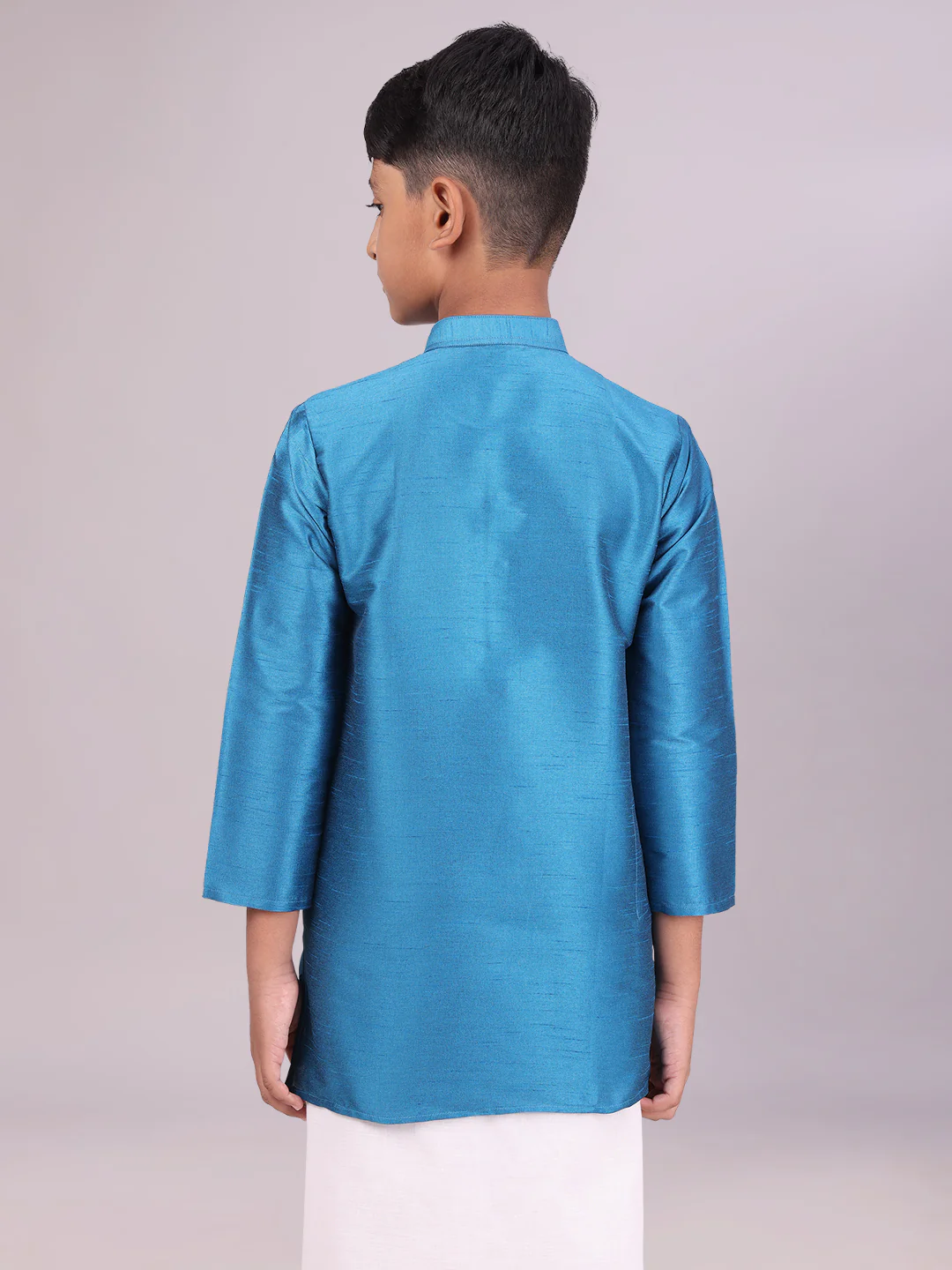 Boys Dupion Satin Blue Colour Full Sleeves Kurta Candid Boy - Image 4