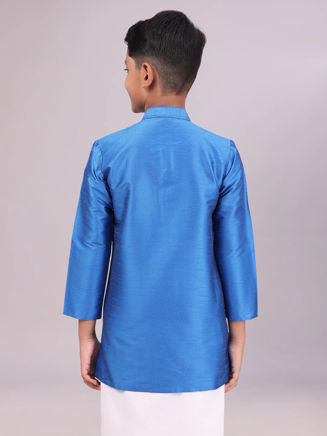 Boys Dupion Satin Blue Colour Full Sleeves Kurta Candid Boy - Image 4