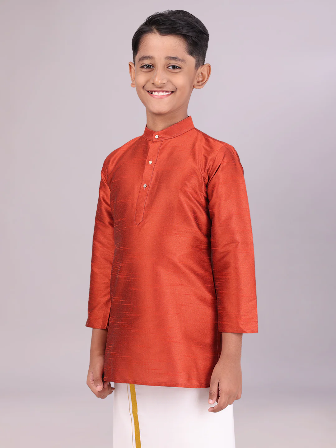 Boys Dupion Satin Brown Colour Full Sleeves Kurta Candid Boy - Image 3