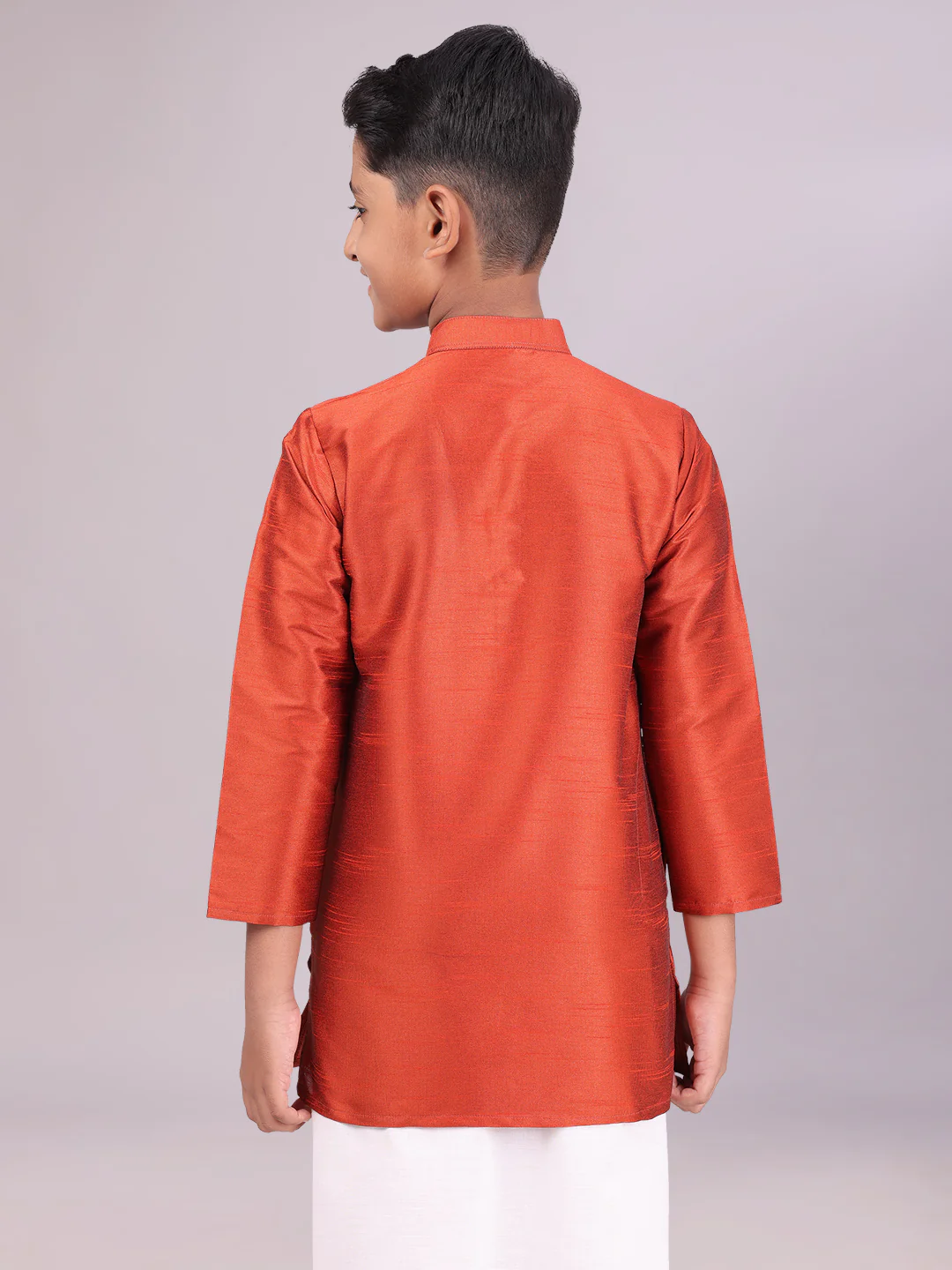 Boys Dupion Satin Brown Colour Full Sleeves Kurta Candid Boy - Image 4