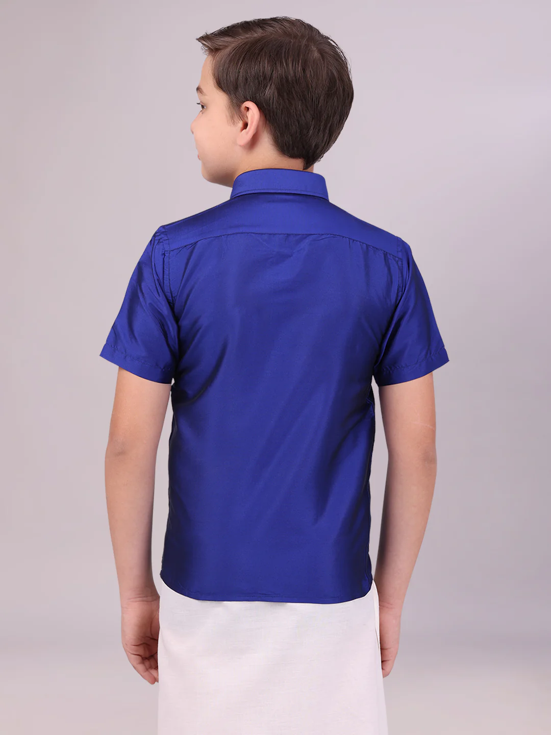 Boys Dupion Satin Dark Blue Colour Half Sleeves Shirt Happy Boy - Image 4