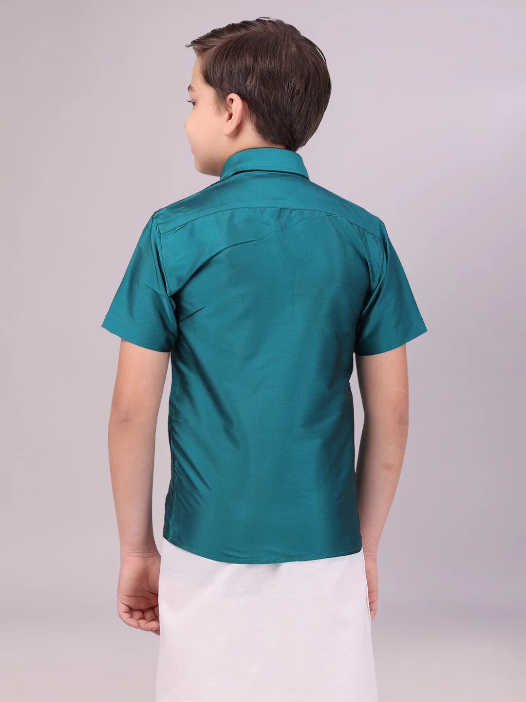 Boys Dupion Satin Dark Green Colour Half Sleeves Shirt Happy Boy - Image 4