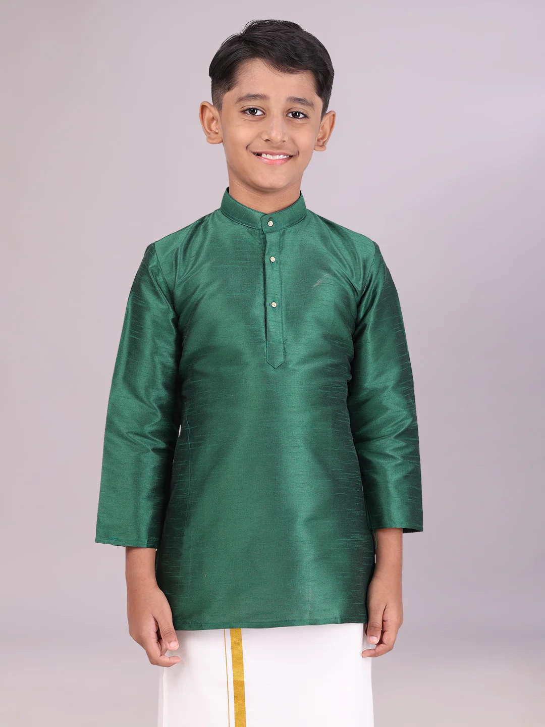 Boys Dupion Satin Green Colour Full Sleeves Kurta Candid Boy