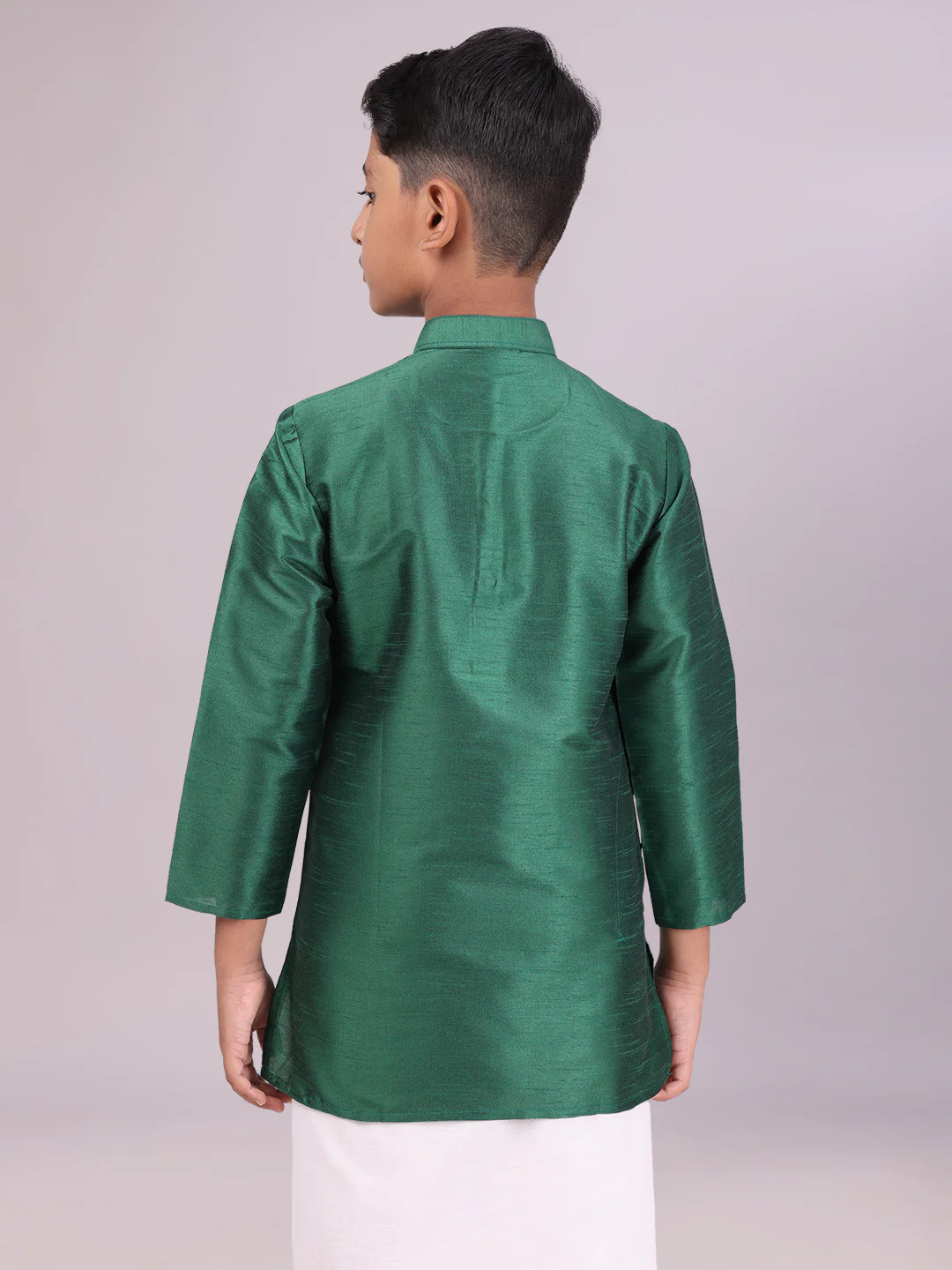 Boys Dupion Satin Green Colour Full Sleeves Kurta Candid Boy - Image 4