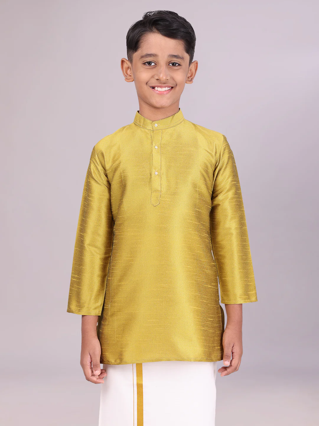 Boys Dupion Satin Light Green Colour Full Sleeves Kurta Candid Boy