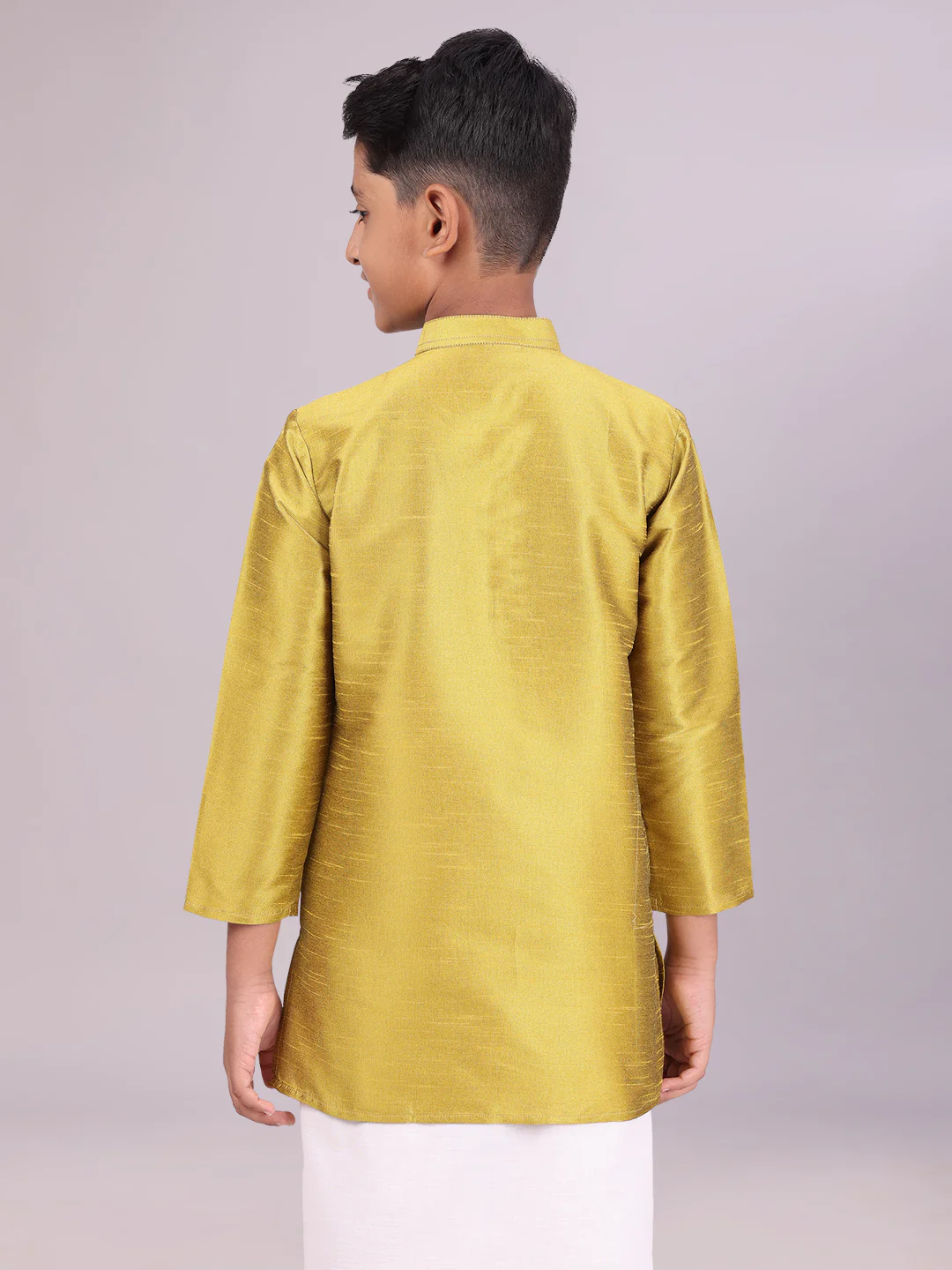 Boys Dupion Satin Light Green Colour Full Sleeves Kurta Candid Boy - Image 4