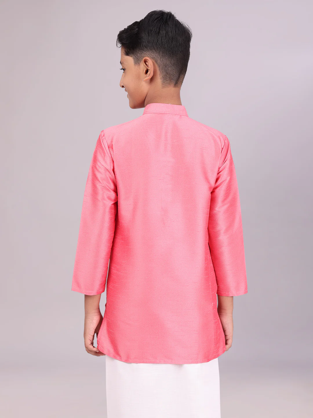 Boys Dupion Satin Pink Colour Full Sleeves Kurta Candid Boy - Image 4