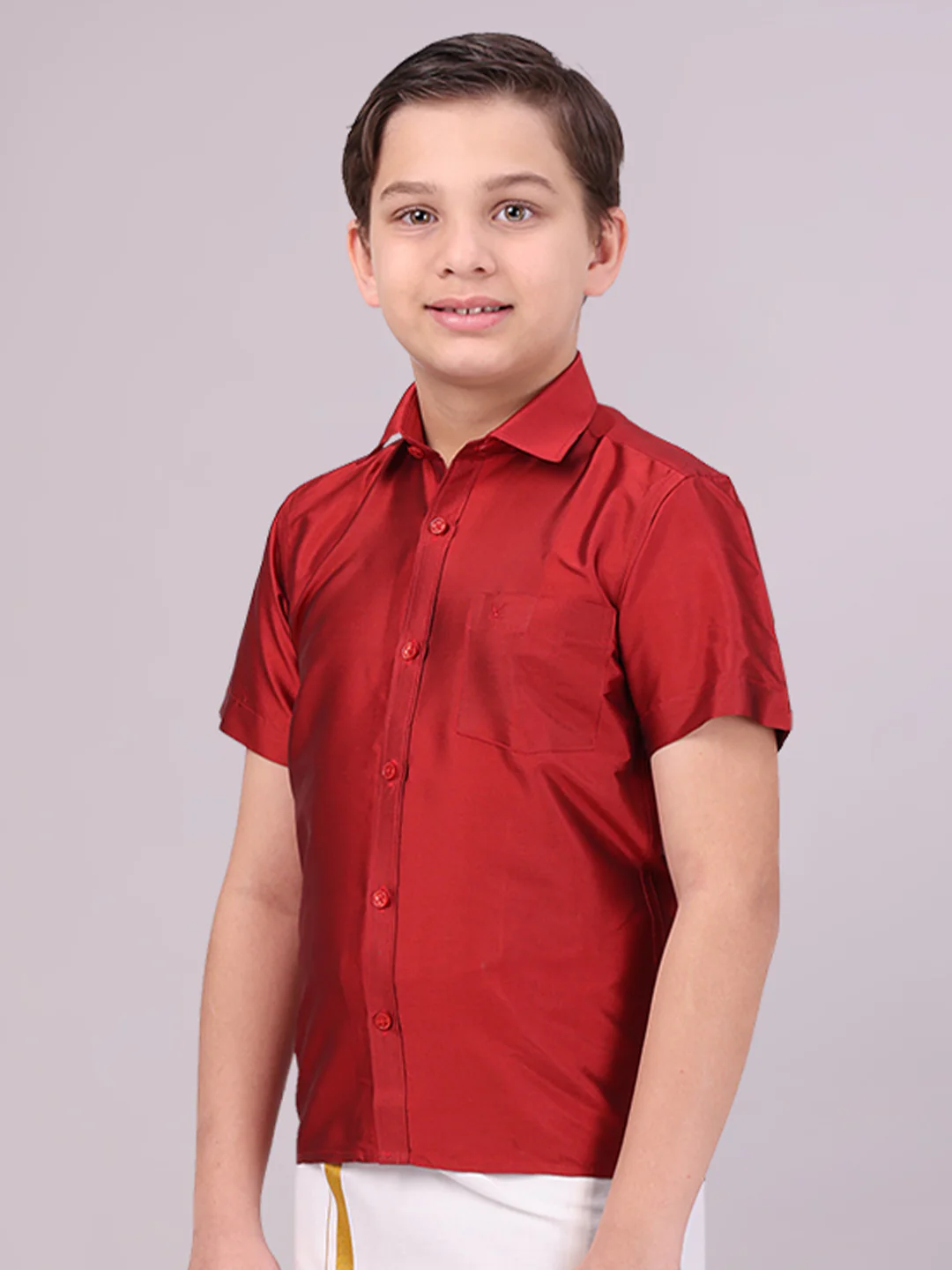 Boys Dupion Satin Rust Colour Half Sleeves Shirt Happy Boy - Image 2