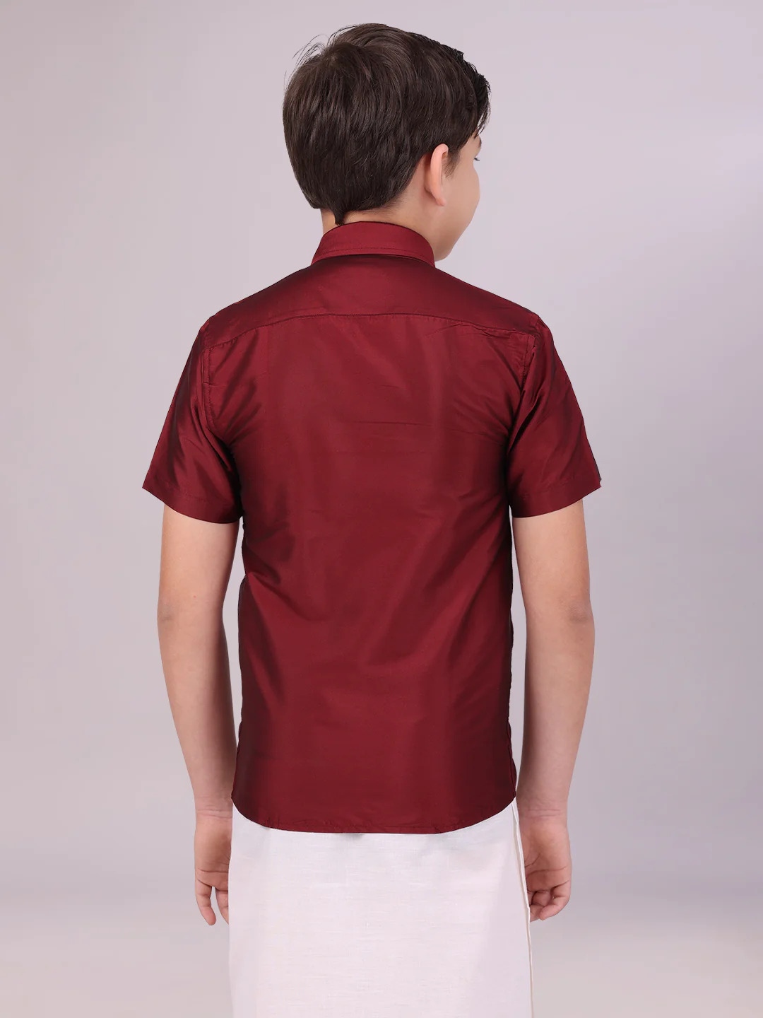 Boys Dupion Satin Maroon Colour Half Sleeves Shirt Happy Boy - Image 4