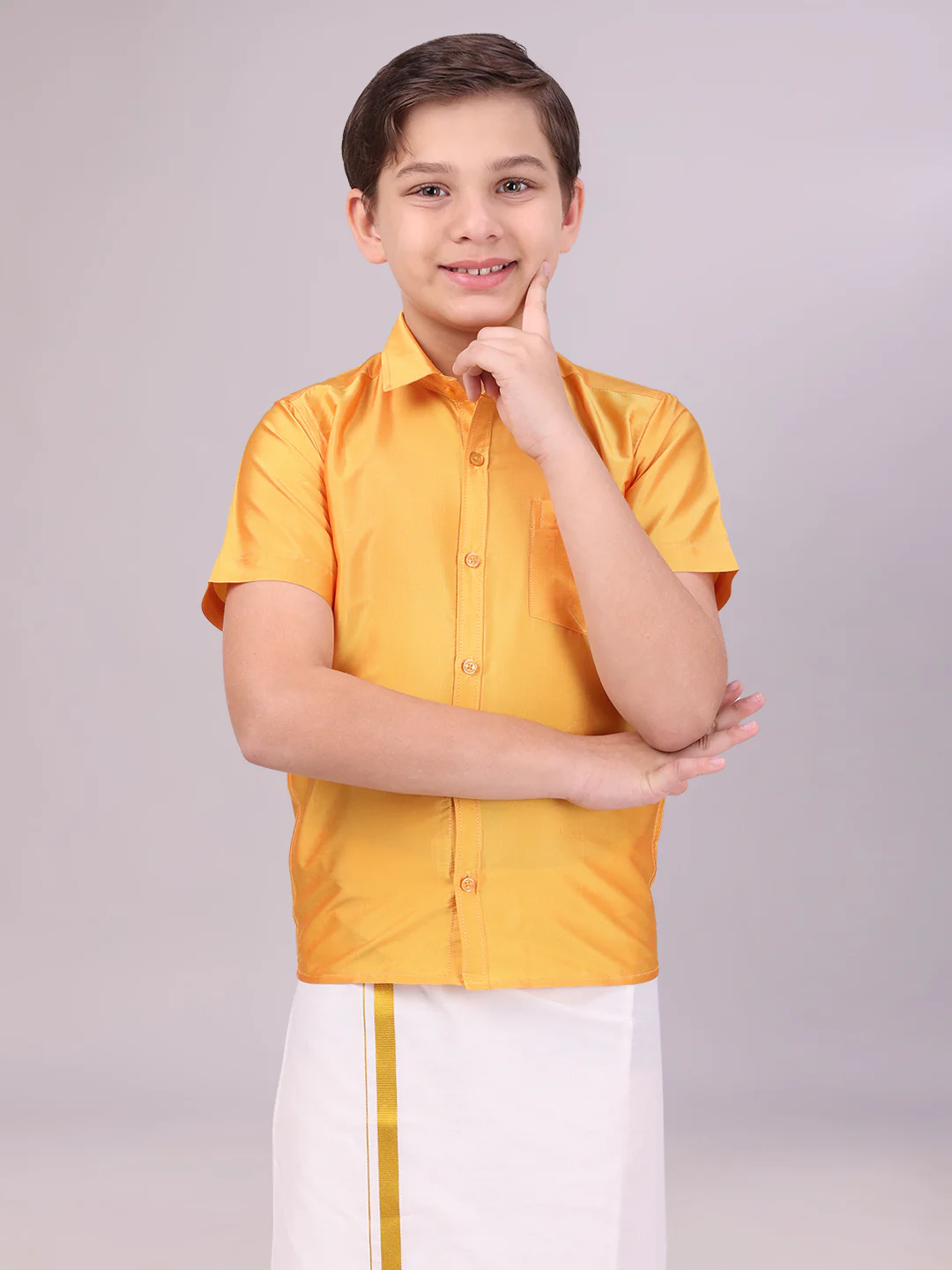 Boys Dupion Satin Yellow Colour Half Sleeves Shirt Happy Boy