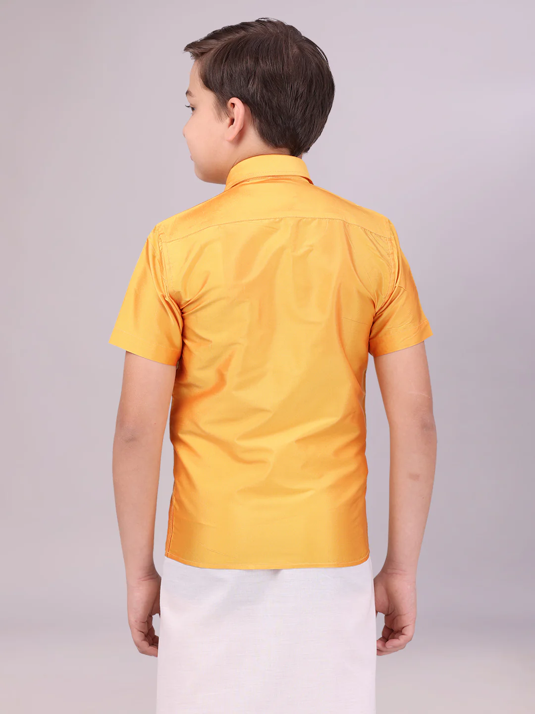 Boys Dupion Satin Yellow Colour Half Sleeves Shirt Happy Boy - Image 4