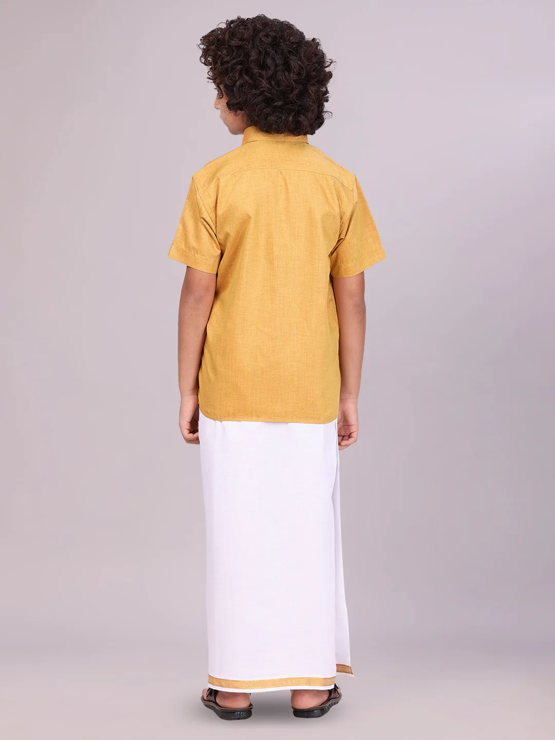 Boys Gold Matching Half Sleeves Shirt with Fancy Flexi Dhoti Combo Brave Boy - Image 4