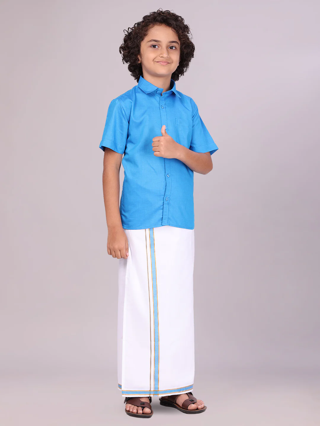 Boys Half Sleeve Blue Shirt with Matching Fancy Flexi Dhoti Combo Brave Boy - Image 2