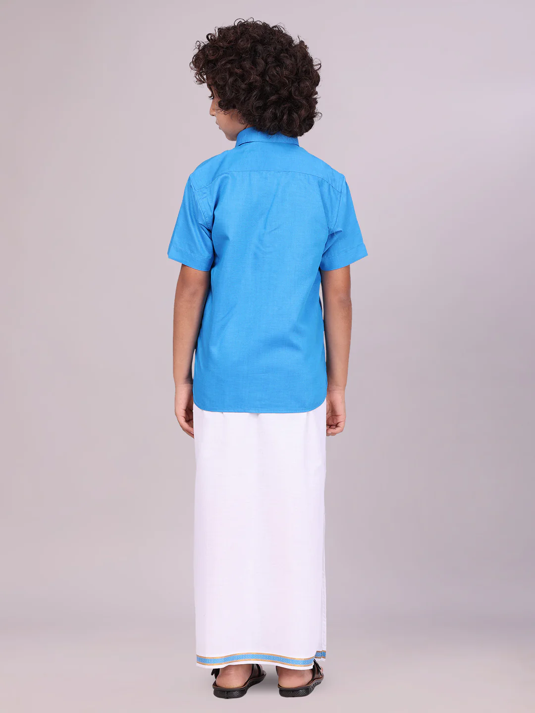 Boys Half Sleeve Blue Shirt with Matching Fancy Flexi Dhoti Combo Brave Boy - Image 4