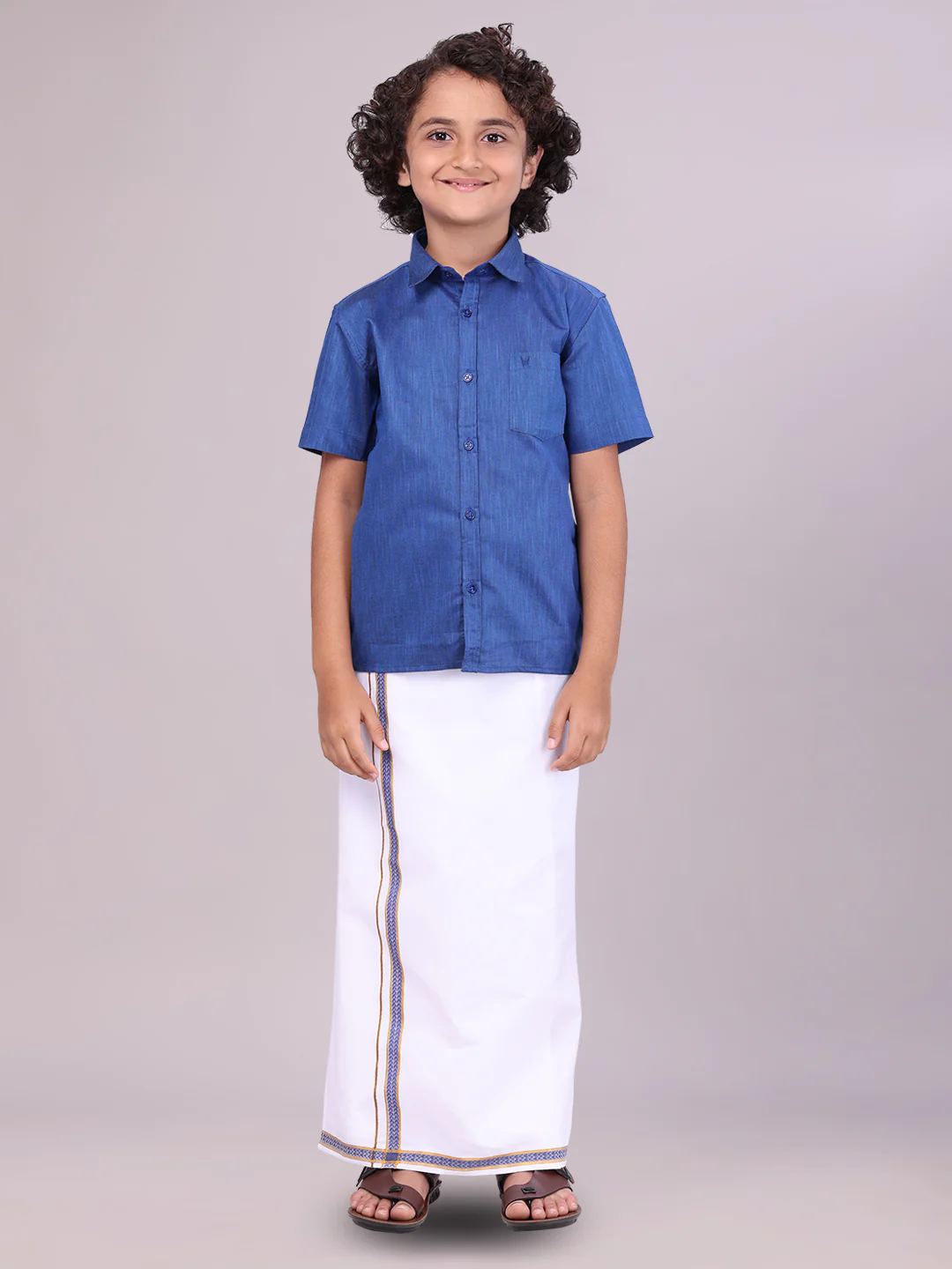 Boys Matching Half Sleeves Shirt with Flexi Dhoti Combo Dark Blue Polite Boy