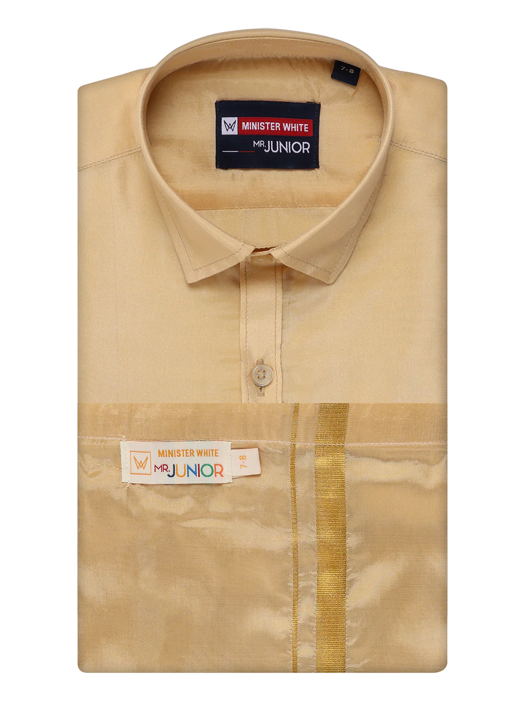 Boys Medium Gold Matching Art Silk Shirt and Flexi Dhoti Combo Poppins